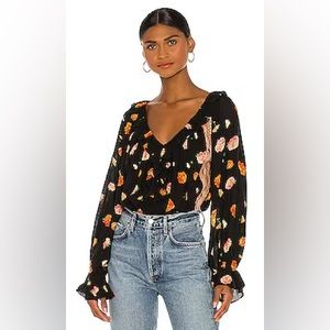 *SOLD* Free People Intimately Poppy Printed Bodysuit Black Combo Size Small
